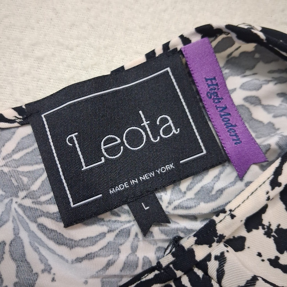 Leota High Modern Midi Dress Hand Made NY USA Belted Geometric 3/4 Sleeve SZ L - Picture 8 of 12